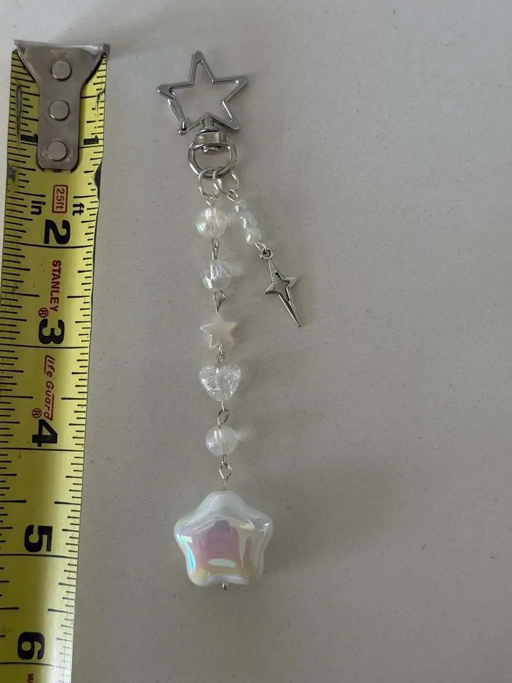 Y2K Aesthetic Beaded Star Bag Charm Keychain with Iridescent Star Pendant